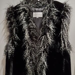 Black velour and fur lined collar vest